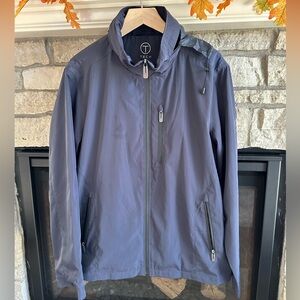 TUMI Tech JACKET Mens NAVY STOW Hood/Jacket Zip-up Windbreaker Water Resistant M